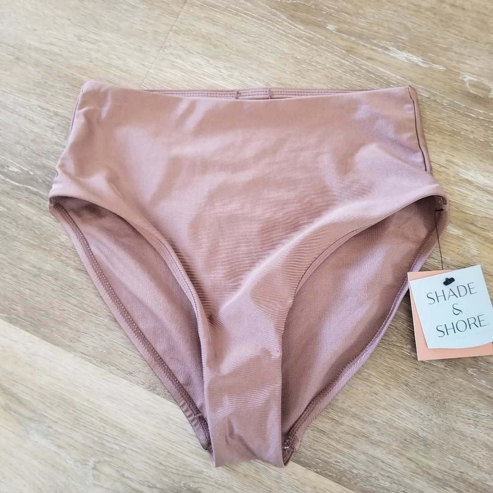 NWT Shade & Shore Brown High Waist Medium Coverage Bikini Bottom Size XS